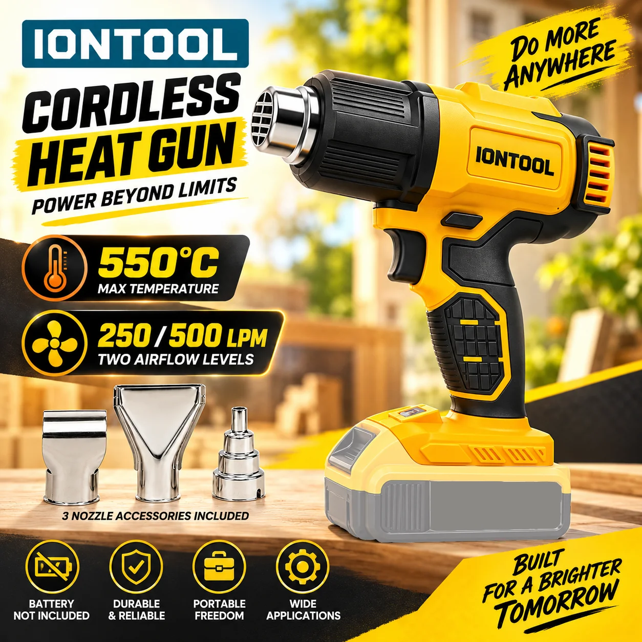Cordless Heat Gun For Shrink Tubing - IONTOOL Jaune 550 ℃ Pistolet thermique